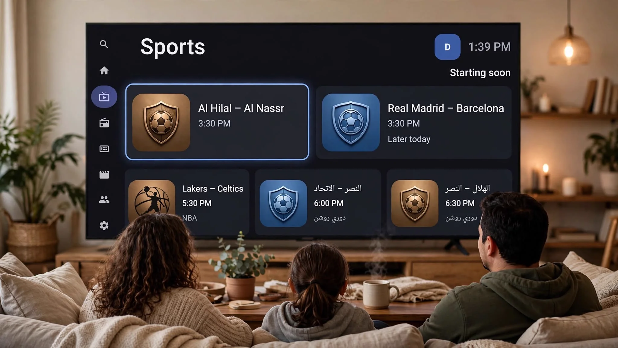 Sports hub with live and upcoming matches